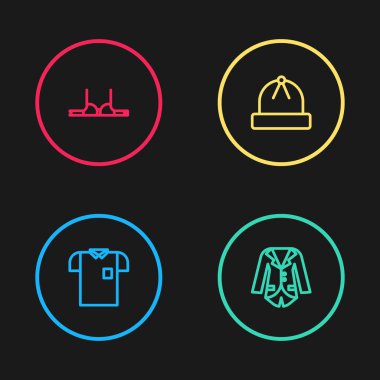 Çizgili Polo gömleği, Blazer ya da ceket, kış şapkası ve sütyen ikonu. Vektör.