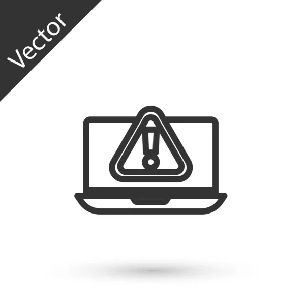 Szürke Vonal Laptop Felkiáltójel Ikon Elszigetelt Fehér Háttér Riasztási Üzenet — Stock Vector