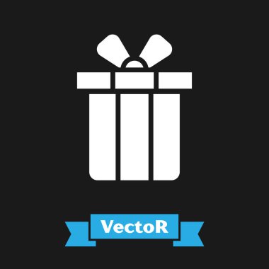 Beyaz hediye kutusu simgesi siyah arkaplanda izole edildi. Mutlu Noeller ve mutlu yıllar. Vektör.