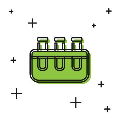 Beyaz arka planda siyah test tüpü ve kimyasal test ikonu izole edildi. Laboratuvar cam levhası. Vektör.