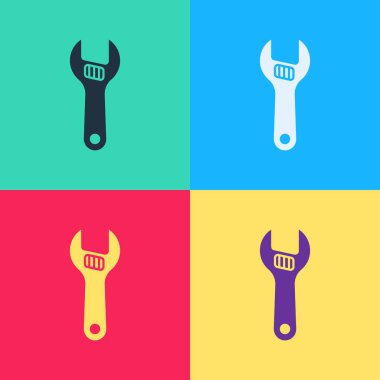 Pop Art Ayarlanabilir İngiliz anahtarı simgesi renk arkaplanında izole edildi. Vektör.