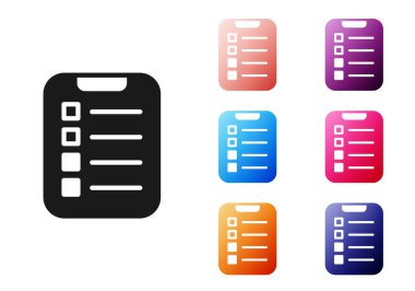 Siyah Yapılacaklar listesi ya da planlama simgesi beyaz arkaplanda izole edildi. Simgeleri renklendirin. Vektör.