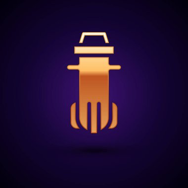 Altın Su filtresi simgesi siyah arkaplanda izole edildi. Su filtreleme sistemi. Ters osmoz sistemi. Vektör.