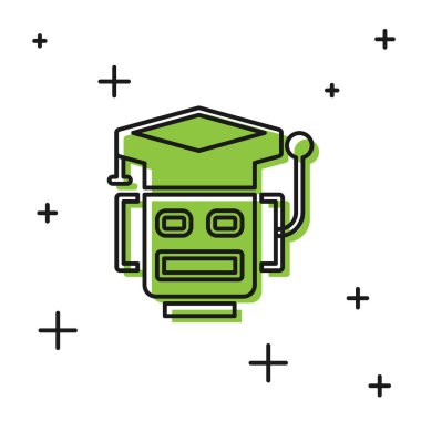 Siyah Robot simgesi beyaz arkaplanda izole edildi. Yapay zeka, makine öğrenme, bulut hesaplama. Vektör.