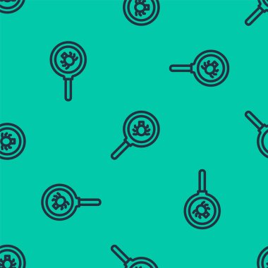 Mavi çizgi pire arama ikonu yeşil arka planda kusursuz desen izole etti. Vektör.