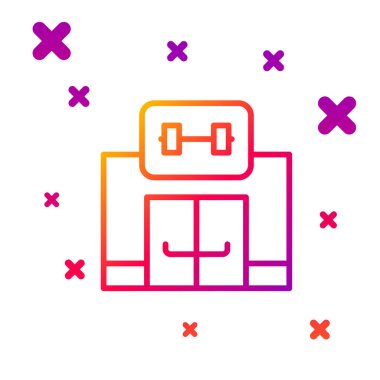 Beyaz arka planda renk çizgisi spor salonu ikonu izole edildi. Spor kulübü. Kademeli rastgele dinamik şekiller. Vektör.