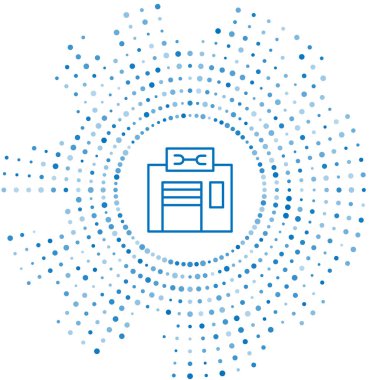 Mavi hat bisiklet tamir ikonu beyaz arkaplanda izole edildi. Soyut çember rastgele noktalar. Vektör.