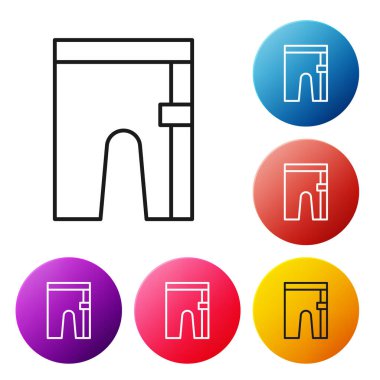 Siyah çizgili bisiklet şortu simgesi beyaz arkaplanda izole edildi. Renkli daire düğmelerini ayarlayın. Vektör.