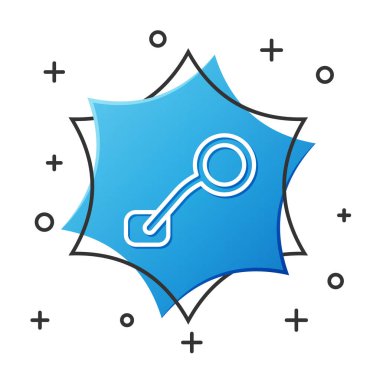 Beyaz çizgi bisiklet dikiz aynası ikonu beyaz arkaplanda izole edildi. Mavi altıgen düğmesi. Vektör.