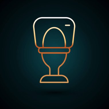 Altın çizgili klozet ikonu koyu mavi arka planda izole edilmiş. Vektör.