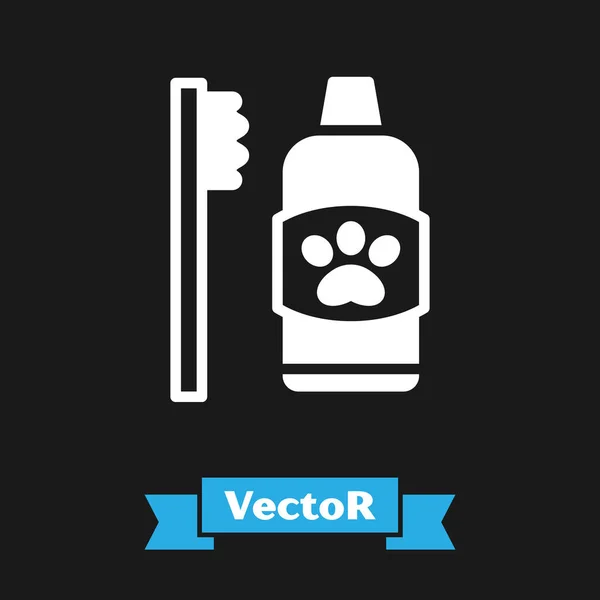 Blanco Higiene Dental Para Mascotas Icono Aislado Sobre Fondo Negro — Vector de stock