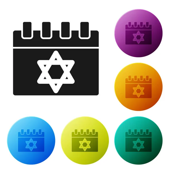 Svart Judisk Kalender Med Stjärna David Ikon Isolerad Vit Bakgrund — Stock vektor