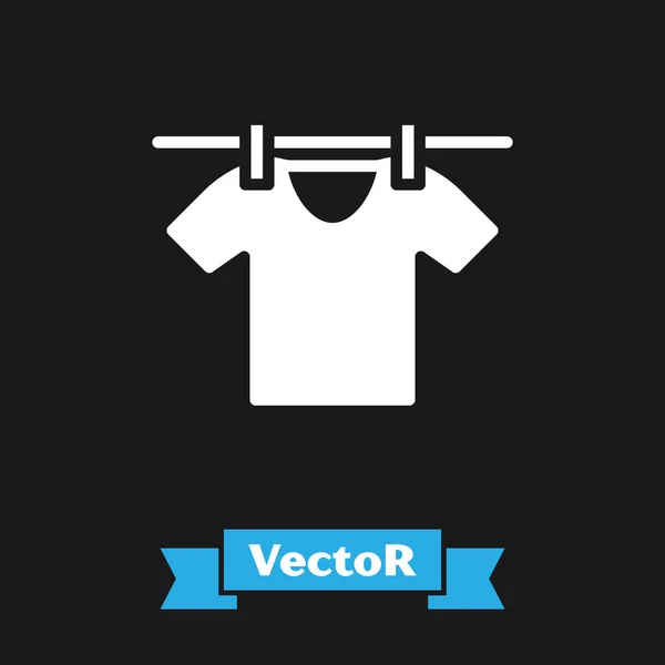 Иконка Белой Сушки Черном Фоне Чистая Рубашка Стирать Одежду Веревке — стоковый вектор