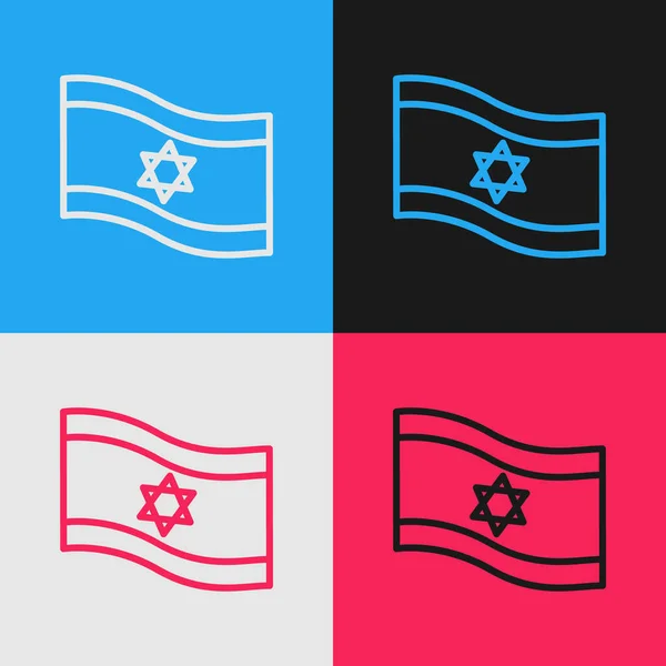 Pop Art Line Flag Israel Icon Isolated Color Background National — Stock Vector