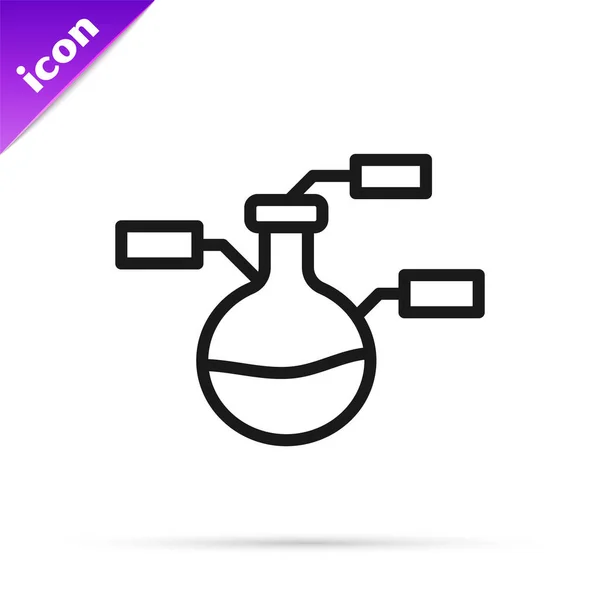 黑线测试试管和烧瓶化学实验室测试图标隔离在白色背景 实验室玻璃器皿标志 — 图库矢量图片