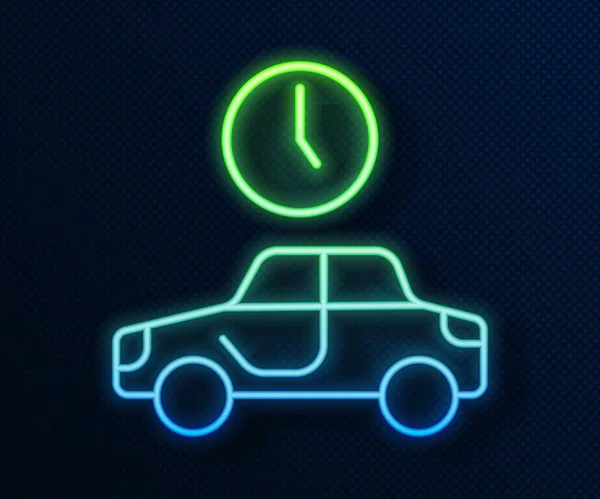 Gloeiende Neon Lijn Tijd Reizen Pictogram Geïsoleerd Blauwe Achtergrond Vector — Stockvector