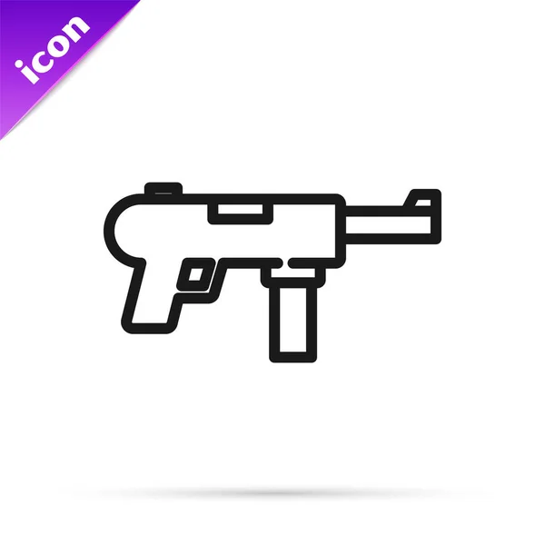 Svart Linje Submachine Gun Fett Pistol Ikon Isolerad Vit Bakgrund — Stock vektor