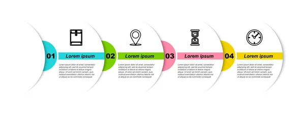 Definir Linha Envelope Pino Mapa Ampulheta Velha Relógio Modelo Infográfico — Vetor de Stock