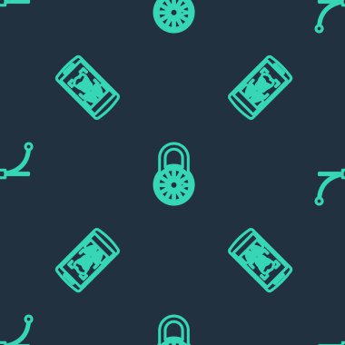 Hat güvenli kombinasyon kilidi, mobil ve yüz tanıma sistemi ve Bezier eğrisini kusursuz desen üzerinde ayarla. Vektör.