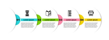 Hat çizgisi, kum saati pikseli, ses kitabı, boy, uzunluk ve otobüs. Ticari bilgi şablonu. Vektör.