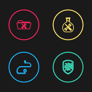 Hat güzergahını, virüsü, bakteriyi, biyomühendislik hizmetini ve Dizin simgesini belirleyin. Vektör.