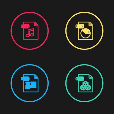 DOC dosya belgesi, 3DS, PPT ve WAV simgesini ayarla. Vektör.