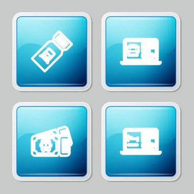 Line Train bileti, online araba paylaşımı, otobüs ve otel rezervasyon ikonu. Vektör.