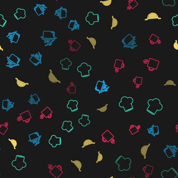 Hattı kur, aşçı şapkası, mutfak kevaşesi ve kahve fincanı kusursuz. Vektör.