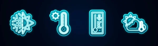 Ställ Linje Sol Och Snöflinga Meteorologi Termometer Och Termometer Moln — Stock vektor