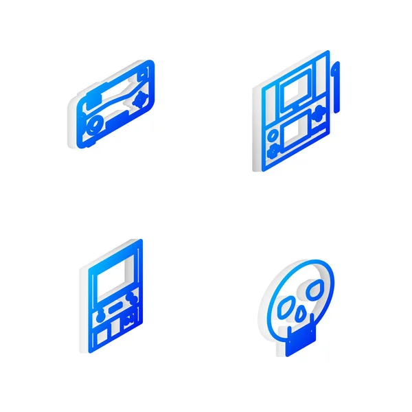 Set Isometric Line Console Jeu Vidéo Portable Mobile Jouer Machine — Image vectorielle