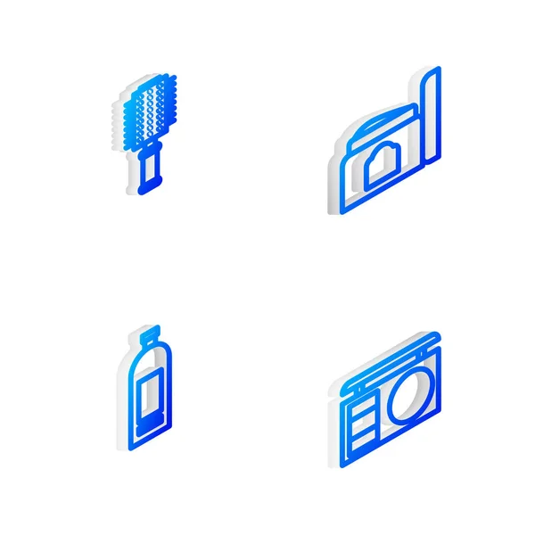 Set Isometric Line Cream Kosmetické Trubice Kartáček Vlasy Láhev Šamponu — Stockový vektor