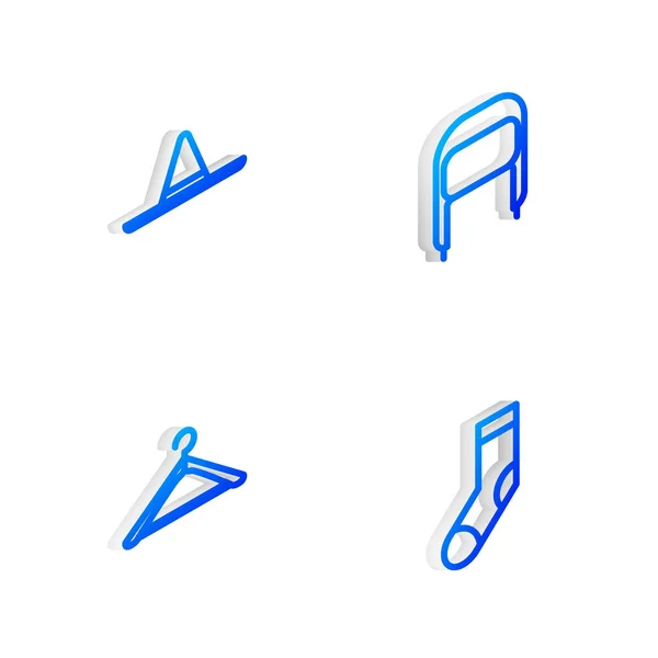 Zestaw Isometric Line Czapka Zimowa Klapkami Uszy Ogrodnikiem Szafą Wieszaki — Wektor stockowy