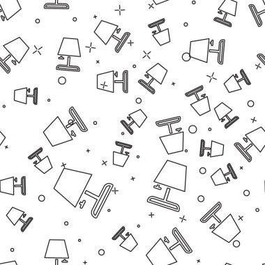 Siyah çizgi masa lambası simgesi beyaz arkaplanda izole edilmiş pürüzsüz desen. Vektör.