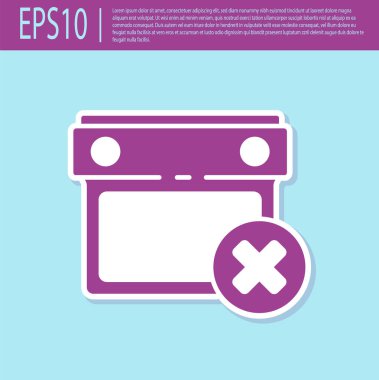 Retro mor takvim tarihi silme simgesi turkuaz arkaplanda izole edildi. Olay hatırlatma sembolü. Vektör.