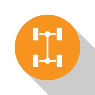 Beyaz Chassis araba simgesi beyaz arkaplanda izole edildi. Turuncu daire düğmesi. Vektör.