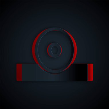 Kağıt kesiği Otolaryngological baş yansıtıcı ikonu siyah arkaplanda izole edilmiş. Hastaların kulak, boğaz ve burun muayenesi için ekipman. Kağıt sanatı tarzı. Vektör.