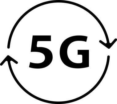 Siyah 5G yeni kablosuz internet kablosuz bağlantı simgesi beyaz arkaplanda izole edildi. Küresel ağ yüksek hızlı bağlantı veri oranı teknolojisi. Vektör.