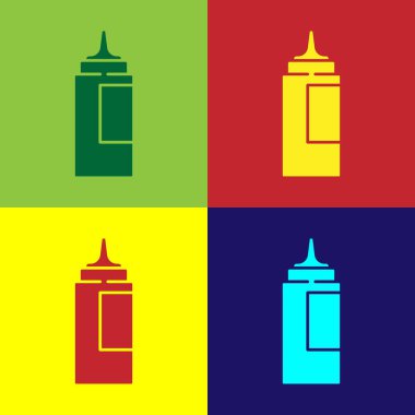 Pop Art Sos Şişesi ikonu renk arkaplanda izole edilmiş. Ketçap, hardal ve fast food için soslu mayonez şişeleri. Vektör.
