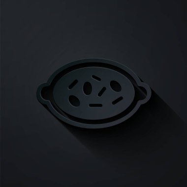 Kağıt, Kheer 'i siyah arka planda izole edilmiş bir kase simgesinde kesti. Geleneksel Hint yemekleri. Kağıt sanatı tarzı. Vektör.