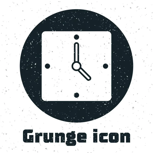 Grunge Clock Icon Isolated White Background Time Symbol Monochrome Vintage — Stock Vector