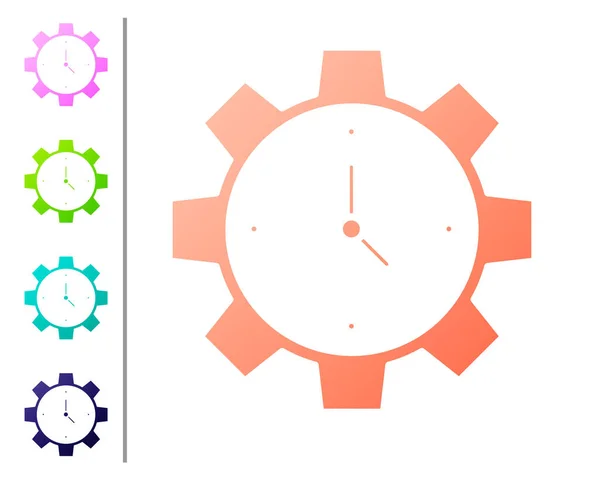 Иконка Coral Time Management Выделена Белом Фоне Вывеска Часами Передачами — стоковый вектор