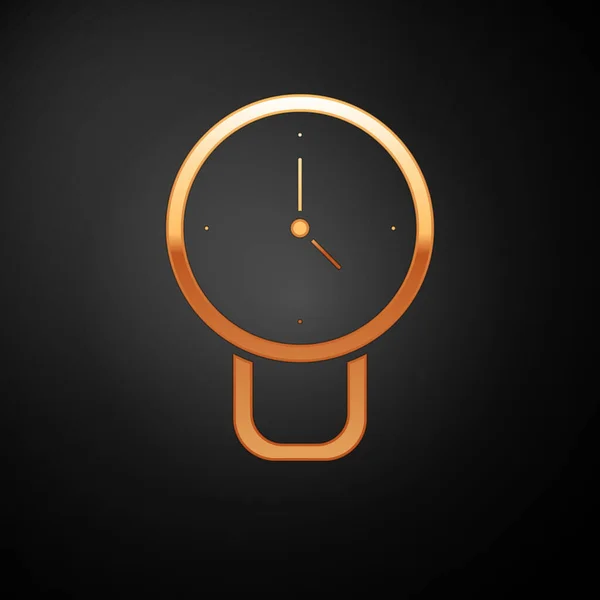 Ícone Relógio Ouro Isolado Fundo Preto Símbolo Temporal Vetor — Vetor de Stock