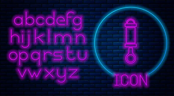 Leuchtende Neon Stoßdämpfer Symbol Isoliert Auf Backsteinwand Hintergrund Neonlicht Alphabet — Stockvektor