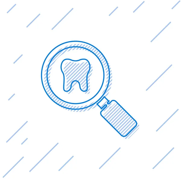 Blue Line Dental Search Icon Isolated White Background Tooth Symbol — Stock Vector