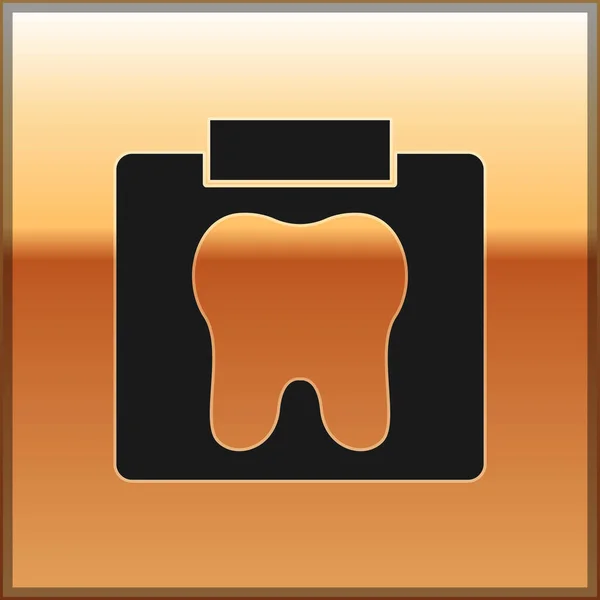Schwarzes Röntgenbild Des Zahnsymbols Isoliert Auf Goldenem Hintergrund Zahnröntgen Bild — Stockvektor