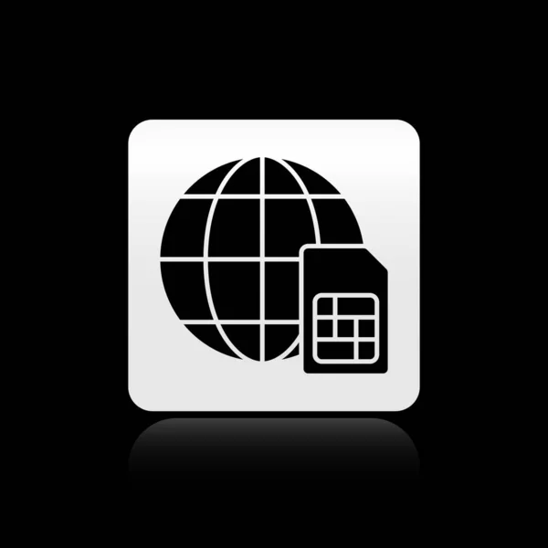 Μαύρο Εικονίδιο Globe Sim Card Απομονωμένο Μαύρο Φόντο Κινητές Και — Διανυσματικό Αρχείο