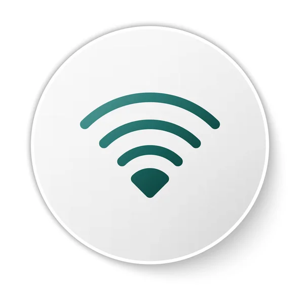 緑のWi Fiワイヤレスインターネットネットワークシンボルアイコンは 白い背景に隔離されています 白い丸ボタン ベクトル — ストックベクタ
