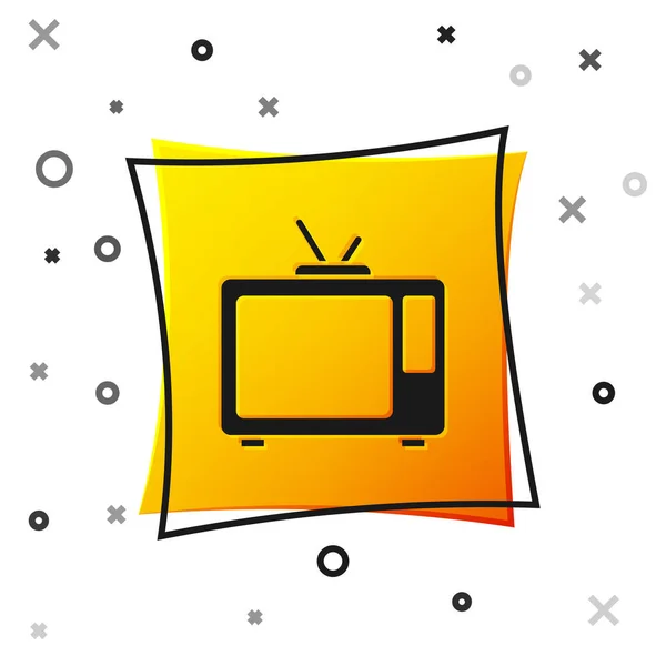 Schwarzes Retro Symbol Isoliert Auf Weißem Hintergrund Fernsehzeichen Gelber Quadratischer — Stockvektor