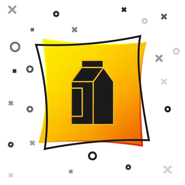 Black Bag Coffee Beans Icon Isolated White Background Yellow Square — Stock Vector