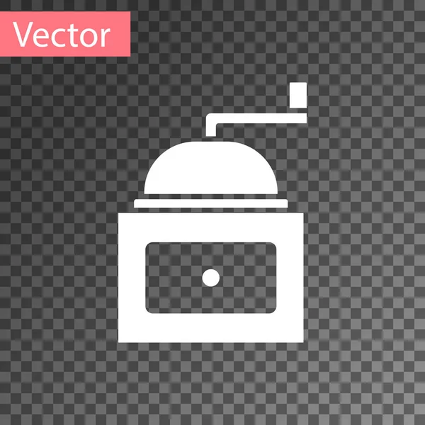 Witte Handmatige Koffiemolen Pictogram Geïsoleerd Transparante Achtergrond Vector — Stockvector